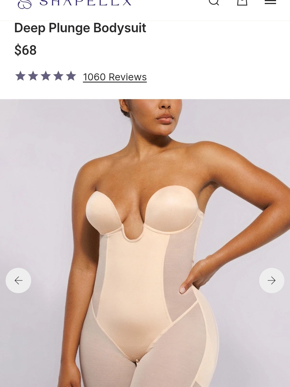 Shapellx Deep Plunge Strapless Bodysuit — Nude
